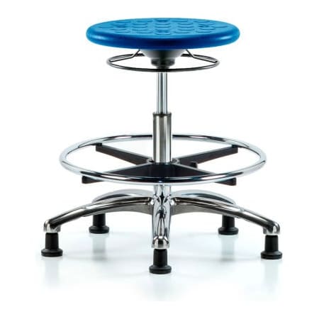 E Com Blue Ridge Ergonomics Cleanroom Stool W/ Glides and Footring - Medium Bench Height - Blue CLR-IPMBSO-CR-CF-RG-BLU